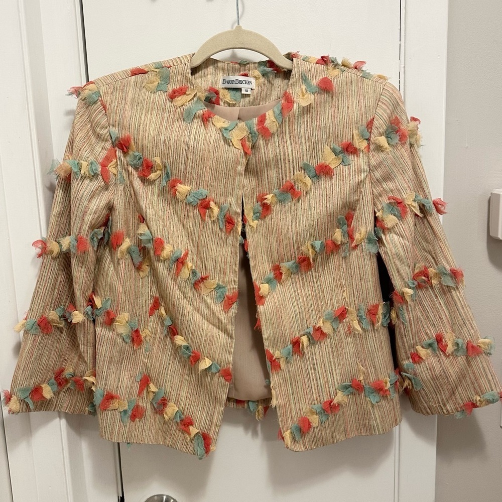 Barry Bricken 100% Silk Colorful Confetti Shag Blazer Jacket Women’s 10 fun